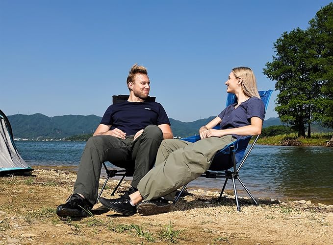 MARCHWAY Lightweight Folding High Back Camping Chair with Head Support, Stable Portable Compact for Outdoor Camp, Travel, Beach, Picnic, Festival, Hiking, Backpacking (Highback Dark Blue)