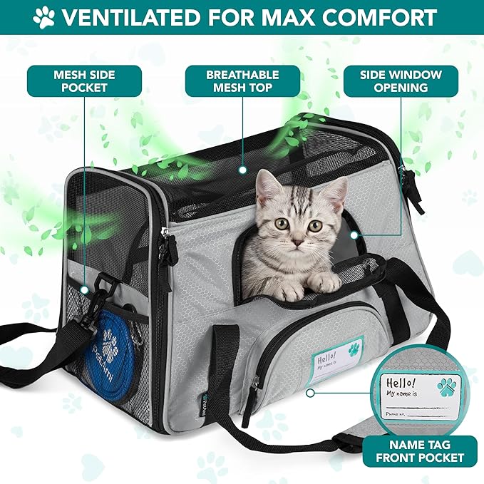 PetAmi Airline Approved Pet Carrier for Cats & Small Dogs, Soft Sided TSA Travel Carrier Bag with Sherpa Bed, Breathable Mesh Ventilation, Collapsible Bowl, Fits Under Seat, Up to 18 lbs, Small Gray