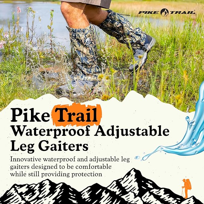 Pike Trail Adjustable Leg Gaiters - Lightweight, Waterproof - Leg Guards for Men & Women - Hiking Essentials Ideal for Hunting, Trekking & Fishing - 1 Pair