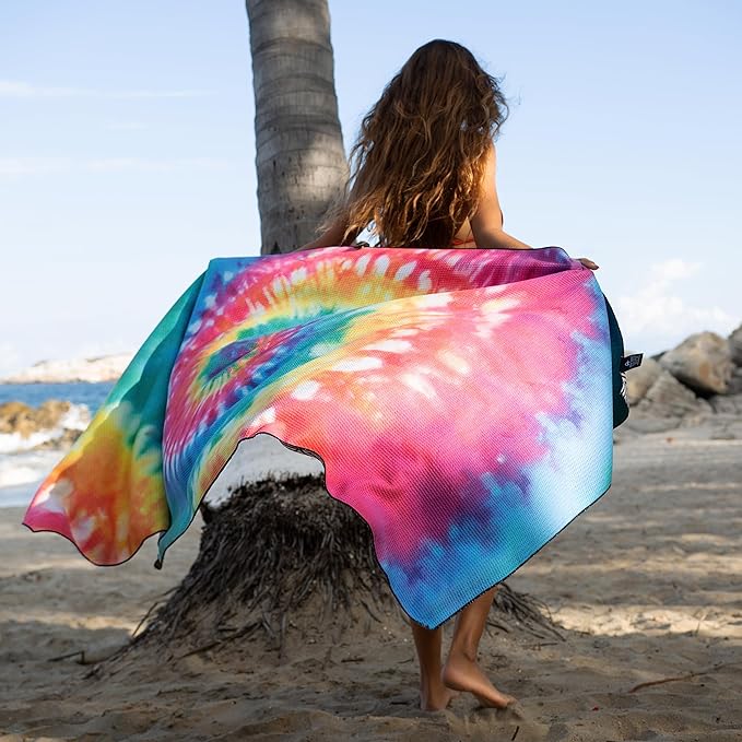 Elite Trend Microfiber Beach Towel Waffle for Adults with Bag - Extra Large 78x35 inch Lightweight Sand Free Quick Dry Towel for Travel, Swimming, Yoga, Camping (Tie Dye)