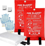 MDH Fire Blanket 40x40 inches Fiberglass w/Gloves Hooks Whistle - Fireproof Safety for Home Kitchen Restaurant House - Fire Suppression Reusable (Fire Blanket 2-Pack)
