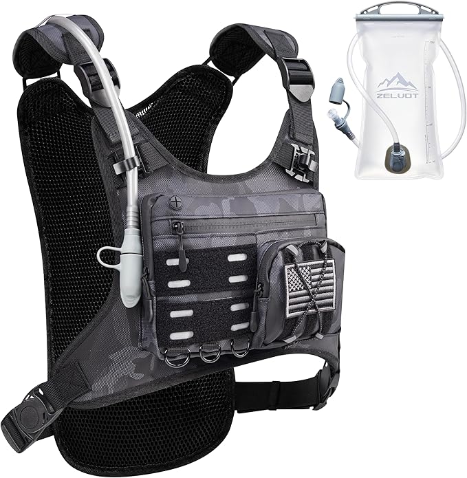 Running Vest with 2L Water Bladder, USA Original Patent, Lightweight Adjustable Chest Pack with Gear Holder, Reflective Running Hydration Vest for Women Men for Marathon