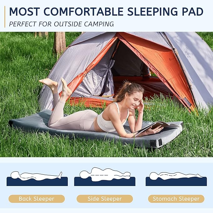 HomeMate CertiPUR-US Memory Foam Camping Mattress Pad Portable Roll Up Mattress for Adults Sleeping Mat Cot Mattress Pad