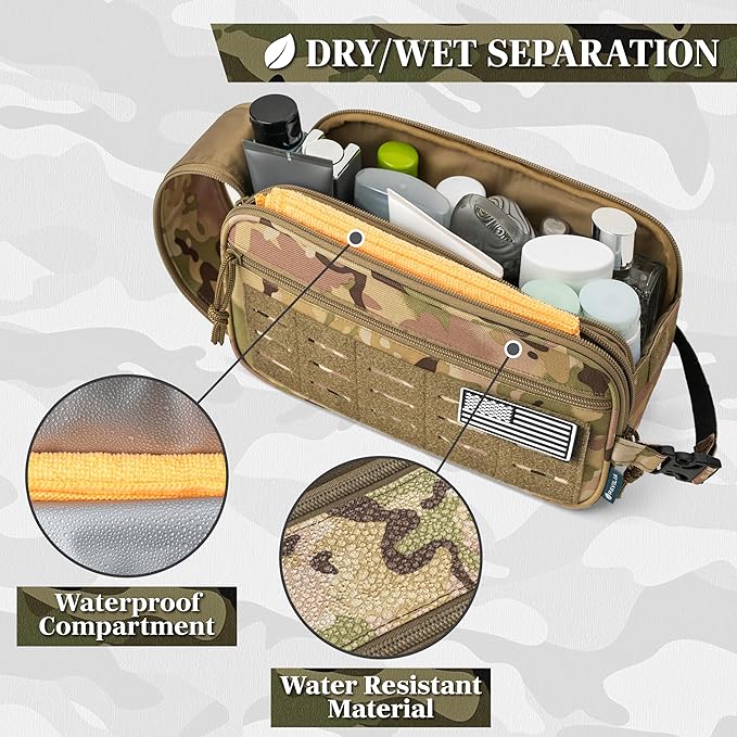 PAVILIA Extra Large Tactical Toiletry Bag for Men, Travel Hygiene Bag, Military Gear Dopp Kit, Molle Accessories Pouch, Shaving Grooming Essentials Gym Bathroom Shower Toiletries Tool EDC, Camo XL