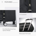 Samsonite Solyte DLX Softside Expandable Luggage with Spinner Wheels, Midnight Black, Carry-On 20-Inch