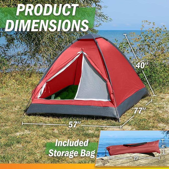 2 Person Camping Tent with Rain Fly and Carrying Bag – Lightweight Outdoor Pop Up Tents for Camping Essentials, Music Festivals, Backpacking, Hiking, or Beach Shelter by Wakeman Outdoors