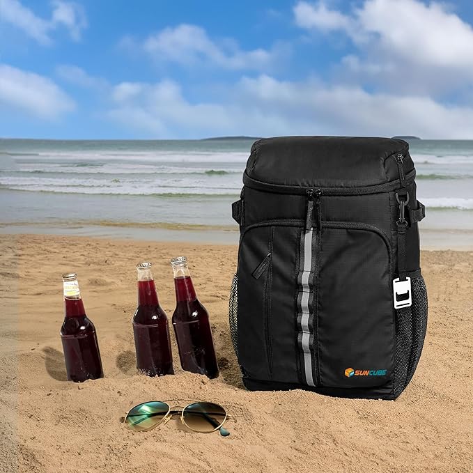 SUN CUBE Cooler Backpack 33 Can, Leakproof Insulated Backpack Cooler for Men Women, Camping Cooler Backpack for Beach Travel Hiking, Waterproof Lunch Backpack, Black