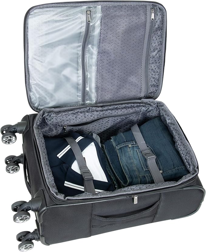 Kenneth Cole REACTION Rugged Roamer Lightweight Softside Expandable 8-Wheel Spinner Luggage, Black, 2-Piece (20” Carry-On/28” Check Size)