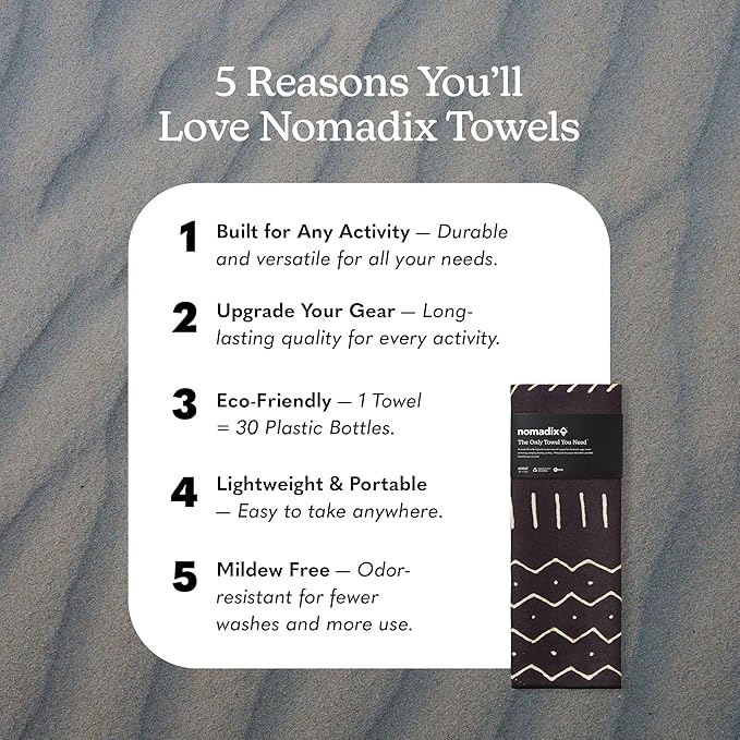 Nomadix Original Towel - Perfect for Beach, Pool, Travel, Camping, Yoga - Made with Recycled Materials - Super Absorbent - Sand Resistant - Mud Cloth - 72.5" x 30"