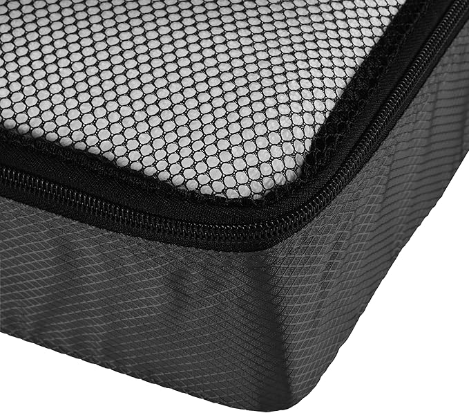 Amazon Essentials 4-Piece Packing Cubes Travel Accessories Set, Luggage Organizer with Double Zipper, Mesh Top, 100% Polyester, Medium, Black (Previously Amazon Basics)