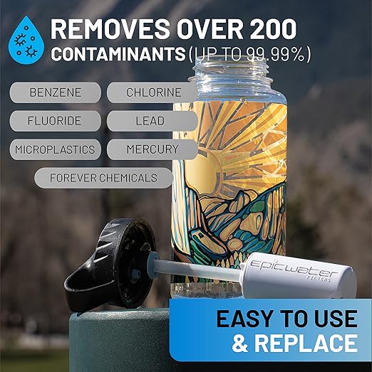 Epic Water Filters Nalgene OG Water Bottle with Filter, USA Made, BPA Free, Removes 99.99% Tap Water Contaminants, Forever Chemicals, Honnold Foundation Art, 32 oz