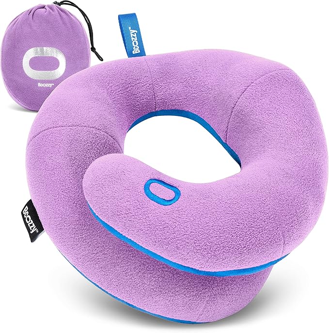 BCOZZY Kids Travel Neck Pillow (8-12 Y/O)– Patented Soft Child Pillow for Head & Chin Support in Car, Airplane, and Road Trip Sleeping. Adjustable Size. Carry Bag. Fully Washable. Medium, Light Purple