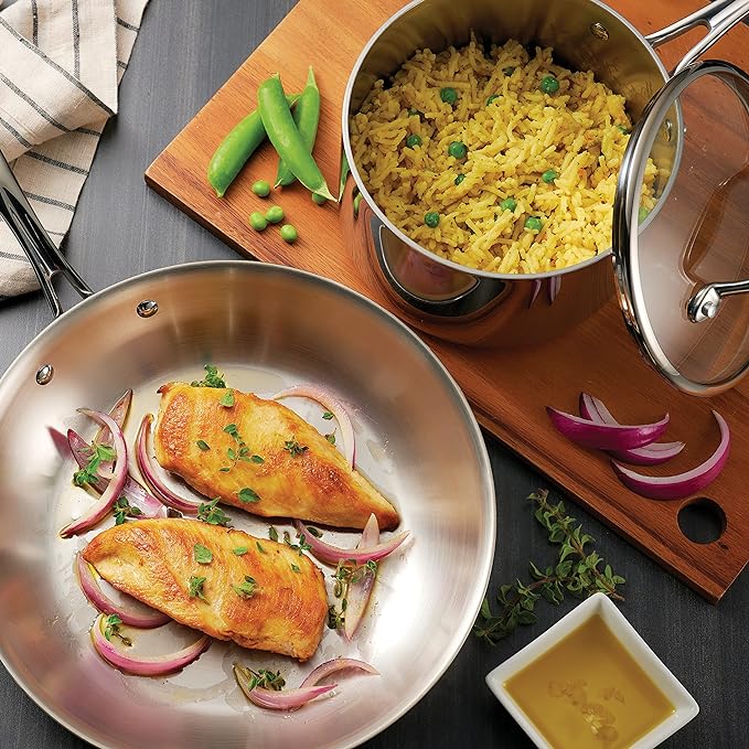 Tramontina Tri-Ply Clad Stainless Steel 12-Piece Cookware Set with Glass Lids, Pots and Pans Kitchen Set, Induction-Ready, Dishwasher-Safe, Made in Brazil