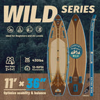 Wild 11'×36"/11'6"×34"/12'6"×33" Inflatable Paddle Board with Seat, One-Stop Premium SUP Board Gears, Tailored 5 Fins, Stable Inflatable Stand Up Paddle Boards for Youth/Adults of All Levels