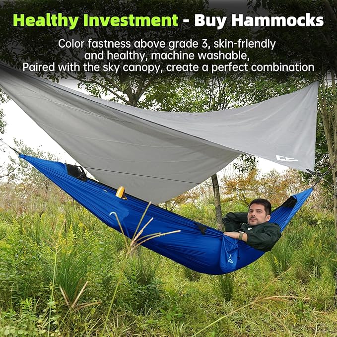 Camping Hammock with Mosquito Net, 2 Person Hammock Bug Net, Portable, Parachute Nylon for Outdoor, Camping, Hiking, Backpacking, Backyard, Beach, Travel (Hold Up to 500lbs)(Blue)