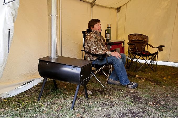 Camp Chef Alpine CS14 Heavy Duty Cylinder Tent Cabin Stove with damper and side shelves