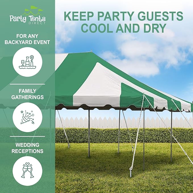 Party Tents Direct 20'x40' Weekender Canopy Pole Tent - Easy Up Canopy Tent with 160 Person Capacity - Outdoor Canopies for Parties, Weddings, & Events (Green/White Top)