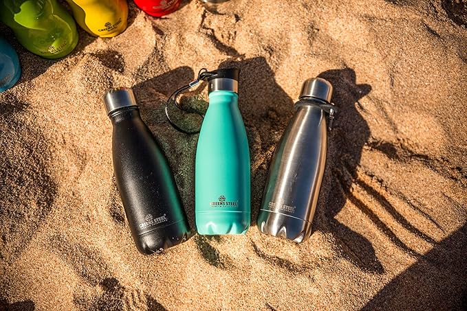 Greens Steel Stainless Steel Water Bottle - 17 oz, Blue | Vacuum Insulated Double Wall with Screw Lid/Leak Proof | Thermal Travel Sports Canteen Coffee Flask