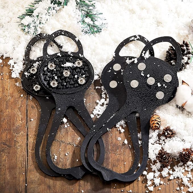 Syhood 2 Pairs Non Slip Gripper Spikes Ice Cleats Snow Traction Cleats Crampons for Women Men Walking Running on Snow Ice