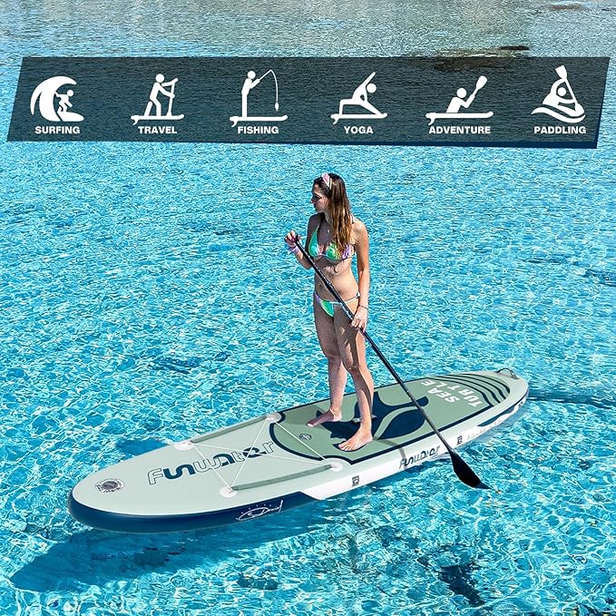 FunWater Inflatable Stand Up Paddle Board with Premium SUP Paddleboard Accessories, Anti-Slip EVA Deck, 11'/10'6'' Paddle Boards for Adults & Youth of All Skill Levels