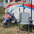 TIMBER RIDGE Oversized Folding Camping Chair for Adults, Support 550 LBS Heavy Duty with Cup Holder Side Pocket for Camping, Lawn, Picnic, 2 Pack(Grey)