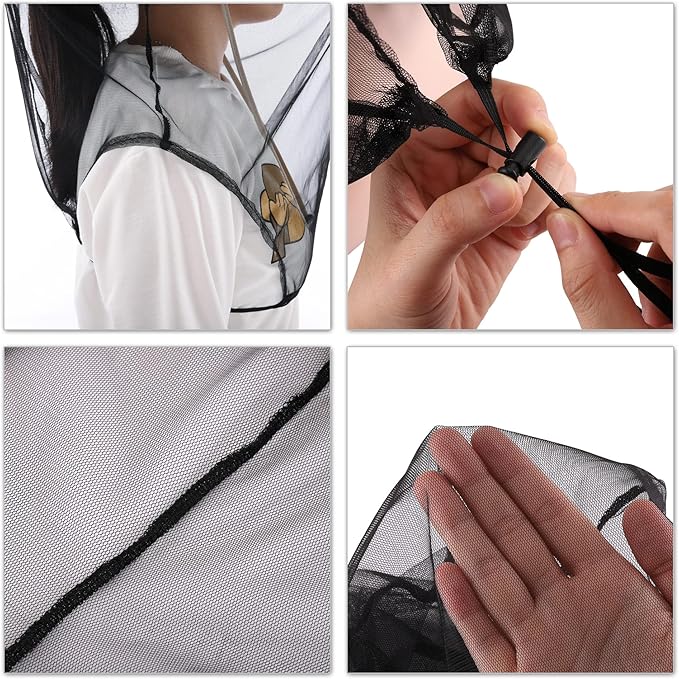 CozyCabin 3 Pcs Mesh Mosquito Head Net, Fully Covered Face Netting for Hats Head Mesh Protecting Net for Outdoor Hiking Camping Garden (Black/Gray/Begie-Large Set)