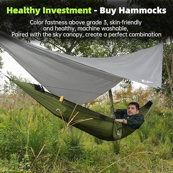 Camping Hammock with Mosquito Net, 2 Person Hammock Bug Net, Portable, Parachute Nylon for Outdoor, Camping, Hiking, Backpacking, Backyard, Beach, Travel (Hold Up to 500lbs)