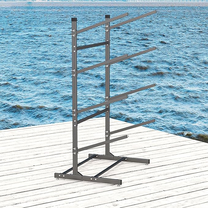 Kayak Storage Rack, Heavy-Duty Metal Kayak Storage Rack Adjustable Freestanding Kayak Stand, Canoe and Paddleboard Kayak Rack for Indoor & Outdoor Use