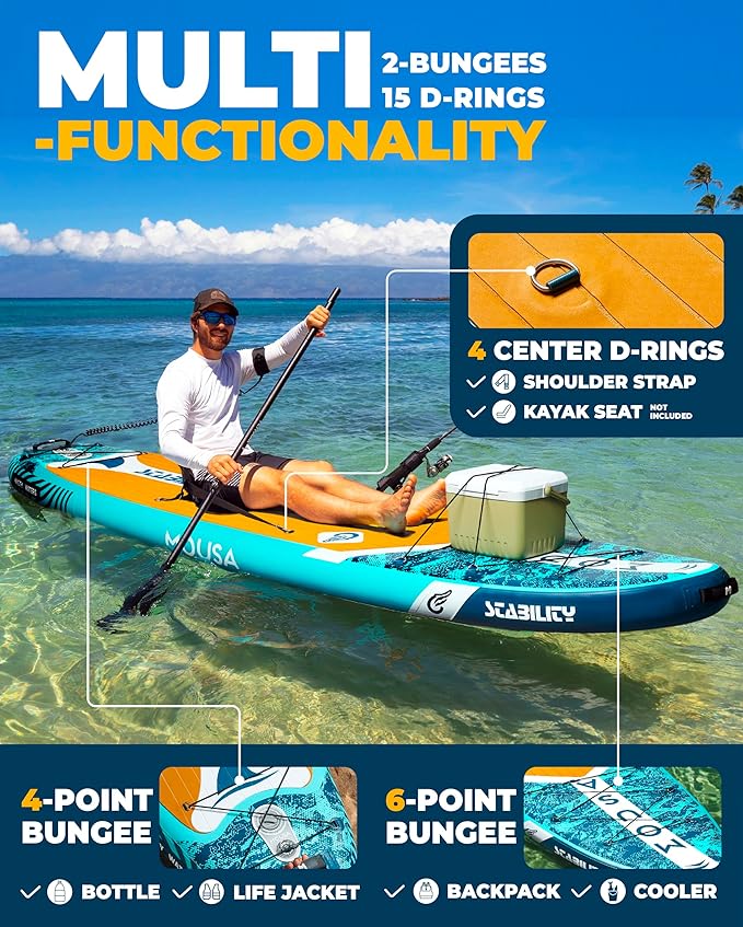 MOUSA 10‘8/11'×35" Extra Wide Inflatable Stand Up Paddle Board, Stable Paddleboard SUP for 2 People/Family, Anti-Slip Full EVA Deck, 3 Handles, 100L Backpack, All-Round Sup Board, Big Fin