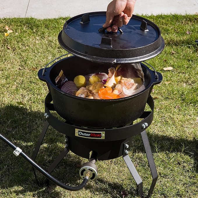 Gas Stove Propane Burner with Regulator and Cast Iron Braided Holes (single) for Outdoor Cooking, Camping and Seafood Boil