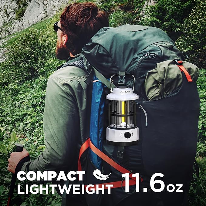 EverBrite LED Camping Lantern, USB C Rechargeable with Stepless Dimming, Vintage Portable Camping Lights & Lanterns for Power Outages, Hurricane, Emergency, Fishing, Home and More
