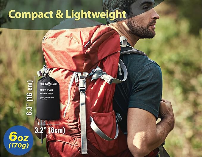 TREKOLOGY Ultralight Inflatable Camping Pillow - Compact & Comfortable Blow Up Pillow for Backpacking, Hiking, and Travel - Quick & Easy to Inflate and Deflate Camper Pillow - Aluft Plus