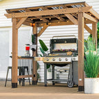 Backyard Discovery Saxony 8' x 5' Cedar Wood BBQ Grill Gazebo Pavilion with Hardtop Galvanized Steel Roof, Bar Tops, Powerport, Snow Support, Wind Resistance, Cook Station for Outdoor Patio or Deck