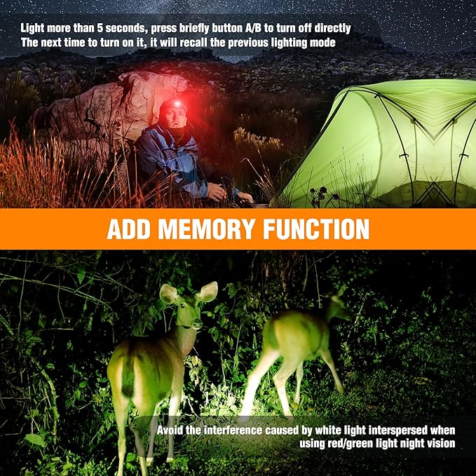 EverBrite Rechargeable Headlamp, 350 Lumens Headlamp with Red Light and Memory Function, 7 Modes Running Headlamp, Bright Headlamps for Camping, Fishing, Hunting, Night Vision