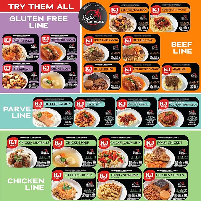 KJ Poultry Kosher Parve Ready Meals - Baked Ziti, MRE Meals Ready to Eat, Halal, (12 Pack) Prepared Entree Fully Cooked, Shelf Stable Microwave Dinner Travel, Military, Camping, Emergency Survival