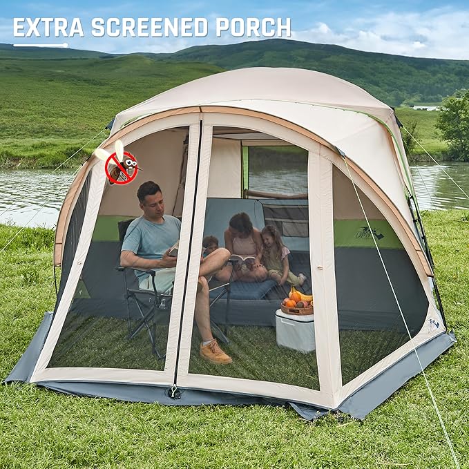 Tents for Camping 6/8/10 Person Camping Tent with Screen Porch, Weatherproof Large Cabin Tent with Rainfly and Carry Bag, Family Tent for Outdoor Camping and Backyard