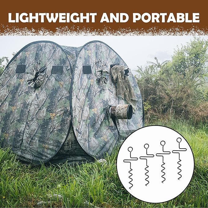 RunNico 4 Pcs Blinds and Tarps Auger Stakes-13 Inch Steel Hunting Blind Stakes-Heavy Duty Forged Steel Tent Stakes for Ground Blinds Tent Camping and Tarps, Black, RN-Hunting-Tent-Stakes-4pcs