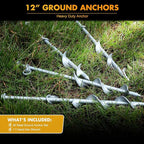 Zhengmy 36 Pcs Ground Anchors Screw in, 12 Inch Heavy Duty Tent Stakes with Trampoline Anchor Hook Ground Stakes for Camping Tent Canopies Ports Sheds Swing Sets Securing Animals (Silver)
