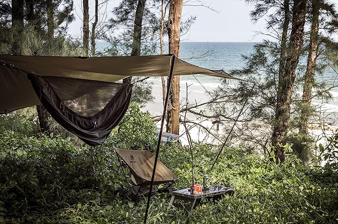 OneTigris KOMPOUND Camping Hammock with Net, Lightweight Portable Hammock with Warm Internal Cover & Tree Friendly Straps for Backpacking, Camping, Hiking, Travel, Beach, Backyard Od Green