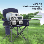 HIGH POINT SPORTS Oversized Camping Folding Chair, Heavy Duty Portable Outdoor Chair, Foldable Camp Chair with Cup Holder and Cooler Bag Support 450 LBS, Dark Blue…