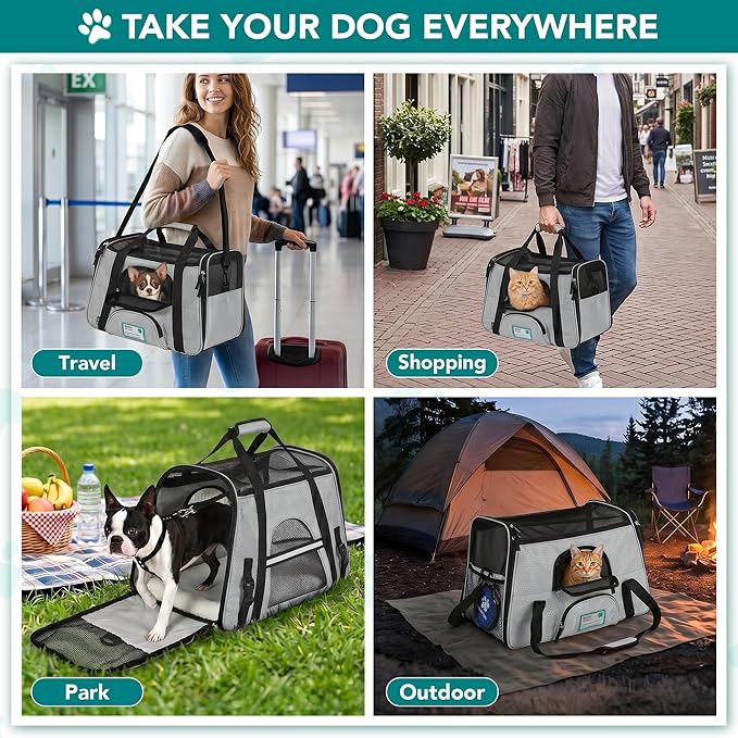 PetAmi Airline Approved Pet Carrier for Cats & Small Dogs, Soft Sided TSA Travel Carrier Bag with Sherpa Bed, Breathable Mesh Ventilation, Collapsible Bowl, Fits Under Seat, Up to 18 lbs, Small Gray