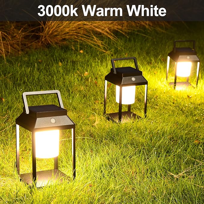 Solar Outdoor Lantern Aluminum LED Portable Rechargeable Table Lamp 35W 3000K Outdoor Nightstand Lamp IP44 Waterproof Cordless Touch Control USB Solar 2 in 1 Hand Light for Patio, Black