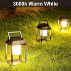 Solar Outdoor Lantern Aluminum LED Portable Rechargeable Table Lamp 35W 3000K Outdoor Nightstand Lamp IP44 Waterproof Cordless Touch Control USB Solar 2 in 1 Hand Light for Patio, Black