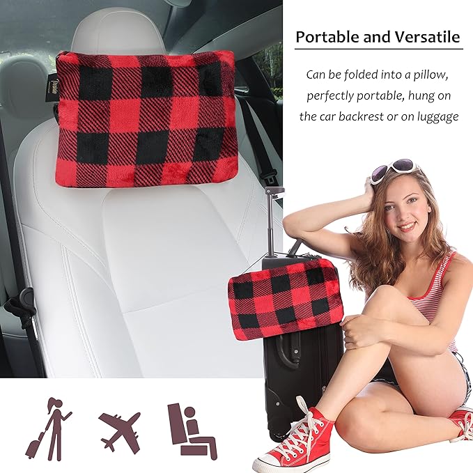 Tirrinia Travel Blanket Pillow - Wearable Airplane Blanket with Feet Pockets for Long Flights, Airplane Accessories Blanket Robe for Women and Men, Gift for Her