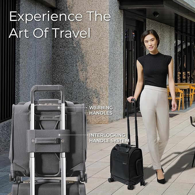 Briggs & Riley Cabin Spinner - Carry On Luggage for Travel, Suitcases with Wheels, Softside Rolling Bag for Men & Women, Fits Under Plane Seat, Interlocking Handle - Baseline Collection, Steel Gray