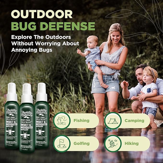 Deet-Free Insect & Mosquito Repellent Pack of 3 (2oz) – Nice Smelling Insect Repellent with Lemongrass Oil Safe for Pets and Kids – Bug Spray Against Mosquitoes, Gnats, Black Flies, and No-See-ums