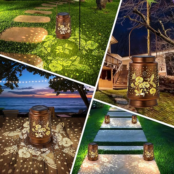 Solar Lanterns Outdoor Waterproof Hummingbird Garden Decorations Gifts for Women Gifts for Mom Grandma Birthday Gifts Hanging Solar Lanterns Outdoor for Patio Decoration, Deck, Lawn, Passageway