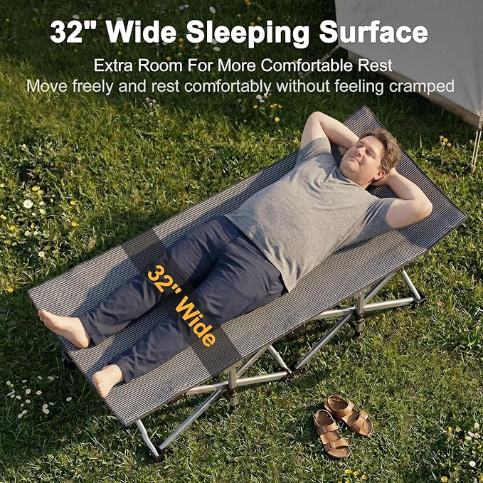 ABORON 2PK XXL Camping Cot for Adults 900LBS - 78"×32" Oversized Folding Bed with Mattress Pad, Heavy Duty 1200D Oxford Outdoor Cot with Carry Bag