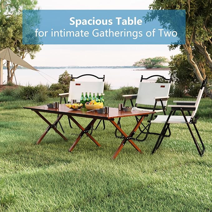 48Inch Folding Camping Table, Lightweight Roll-Up Table Aluminum Low Portable Picnic Table with Carrying Bag for Outdoor, Beach, Picnic, Backyards, BBQ and Party (Walnut, 120CM)