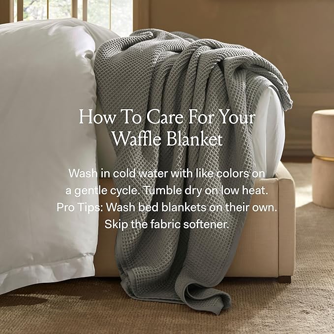BOLL & BRANCH Waffle Bed Blanket - King/Cal King, White - Luxury 100% Organic Cotton - Soft, Lightweight and Breathable - Textured Waffle Weave